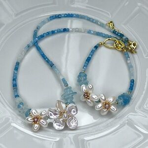 🔥 Handmade Freshwater Keshi Pearl Aquarian 💎 Flower 🌺 Necklace Bracelet SET